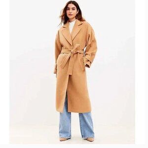 NWT Loft Tan Wool Blend Long Belted Coat OVERSIZED FIT
